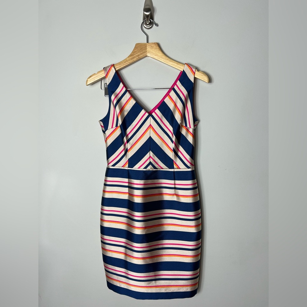Trina Turk Navy, Pink & Cream Striped Sheath Dress